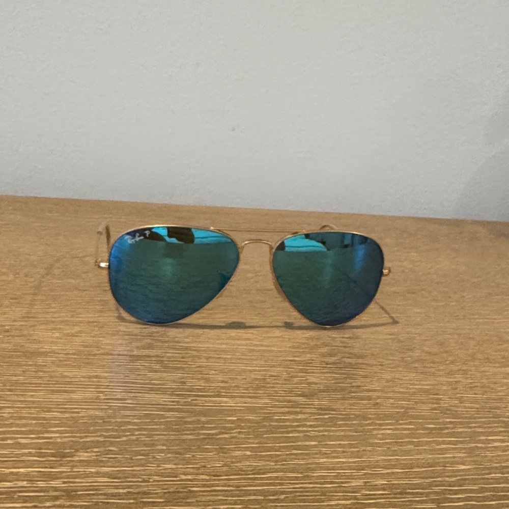 Ray-Ban Gold Frame with Blue Lenses Sunglasses